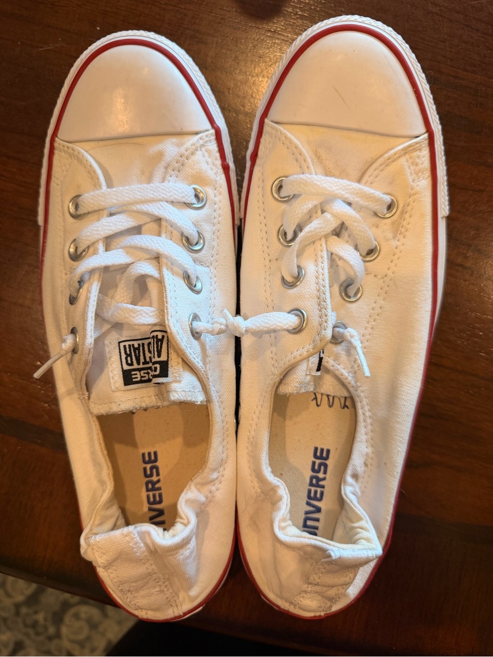 Converse White Low-Top Canvas Sneakers with Red Trim